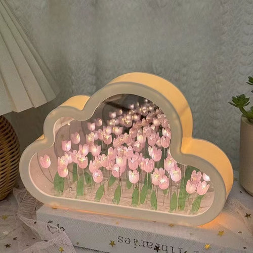 DIY Best Gift: Tulip Mirror Cube Night Light, Handmade Flower Bedroom Lamp, Creates Warm Sleep Ambiance