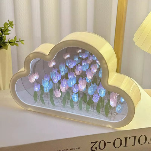 DIY Best Gift: Tulip Mirror Cube Night Light, Handmade Flower Bedroom Lamp, Creates Warm Sleep Ambiance