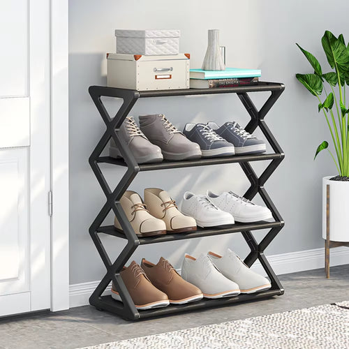 1 Piece of 4-Layer X-Type Shoe Storage Rack, Solid Color Simple Home Assembly Shoe Rack, Suitable for Porch, Living Room