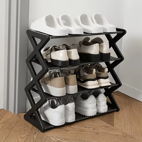 1 Piece of 4-Layer X-Type Shoe Storage Rack, Solid Color Simple Home Assembly Shoe Rack, Suitable for Porch, Living Room